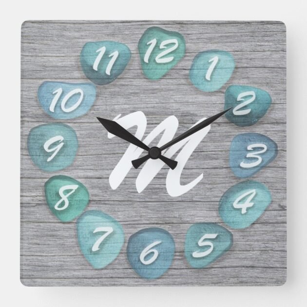 monogram sea glass beach driftwood square wall clock rcf27c15fd85e4f4b89d85540b20a7095 fup1y 8byvr 630