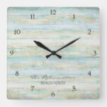 driftwood ocean beach house coastal seashore square wall clock
