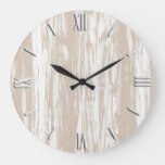 driftwood pattern taupe tan and white large clock