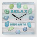 relax your on beach time driftwood square wall clock