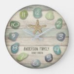 sea glass starfish driftwood ocean large clock