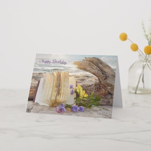journal and roses on driftwood card