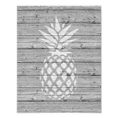 White Pineapple on Driftwood Poster Print