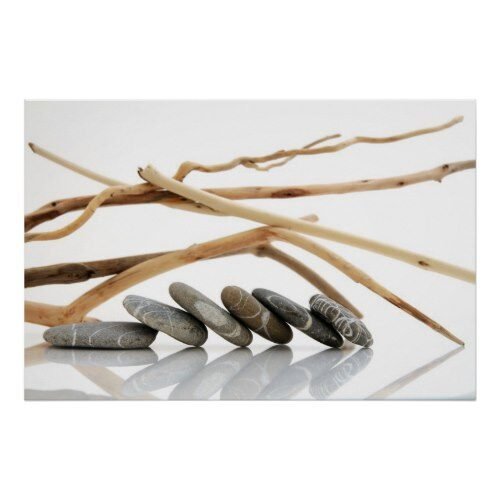 Pebbles and driftwood poster