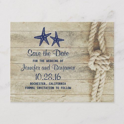 rustic beach driftwood nautical save the date announcement postcard