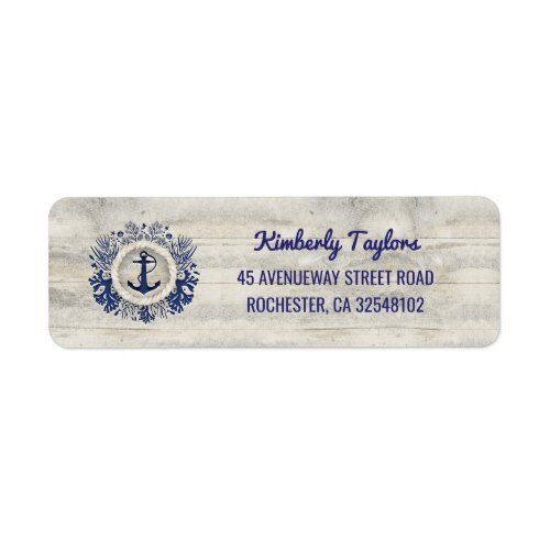 Nautical Navy Anchor Rustic Driftwood Beach Label