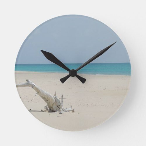 Barbuda Driftwood Beach Round Clock