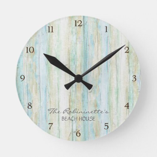 Driftwood Ocean Beach House Coastal Seashoredriftw Round Clock