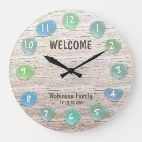 Custom Sea Glass Beach Driftwood Large Clock
