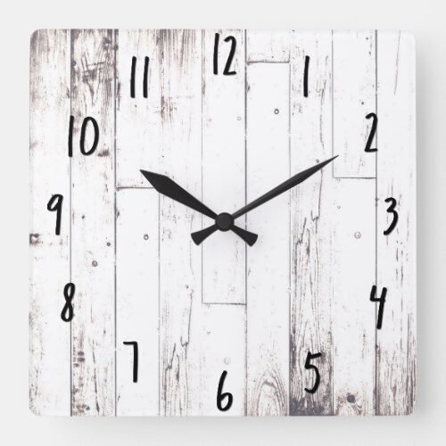 Shabby Chic White Wood Rustic Farmhouse Barn Square Wall Clock