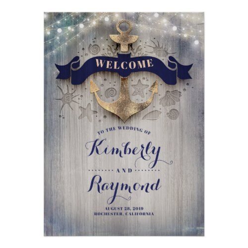 Nautical Golden Anchor Wedding Welcome Sign