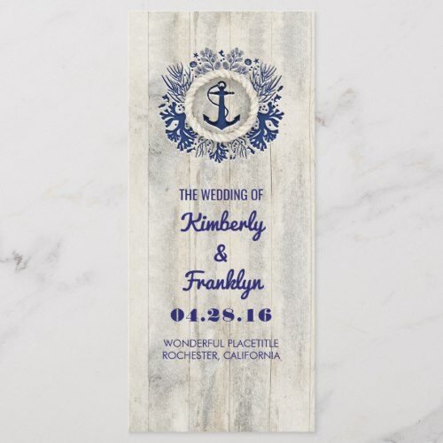 Navy Nautical Rustic Driftwood Beach Wedding Program