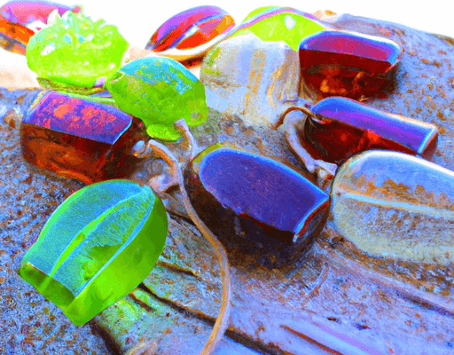 vintage glass grapes on driftwood