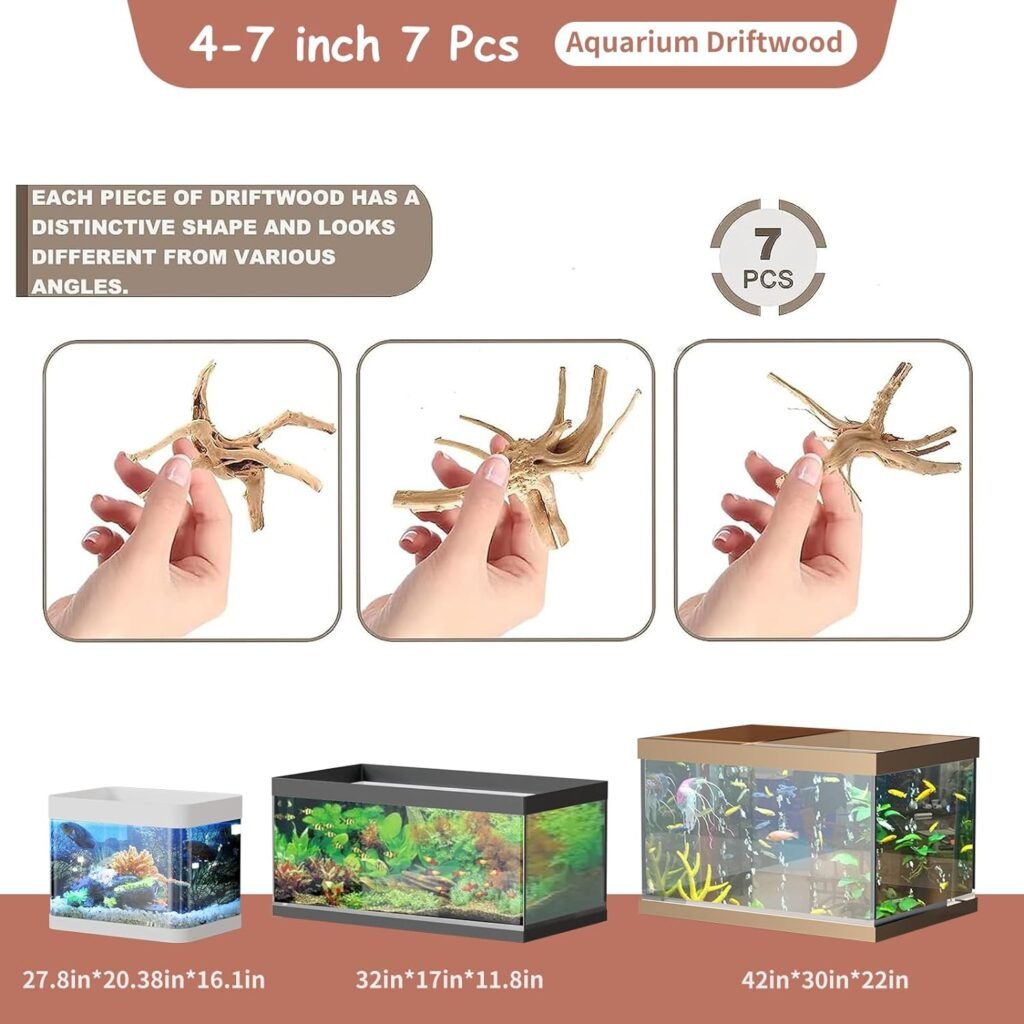 Hiwzitar Natural Driftwood for Aquarium Fish Tank Decor Spider Wood Branch 4-7 Length 7 Pieces Hiwzitar Natural Driftwood for Aquarium Fish Tank Decor Spider Wood Branch 4-7 Length 7 Pieces
