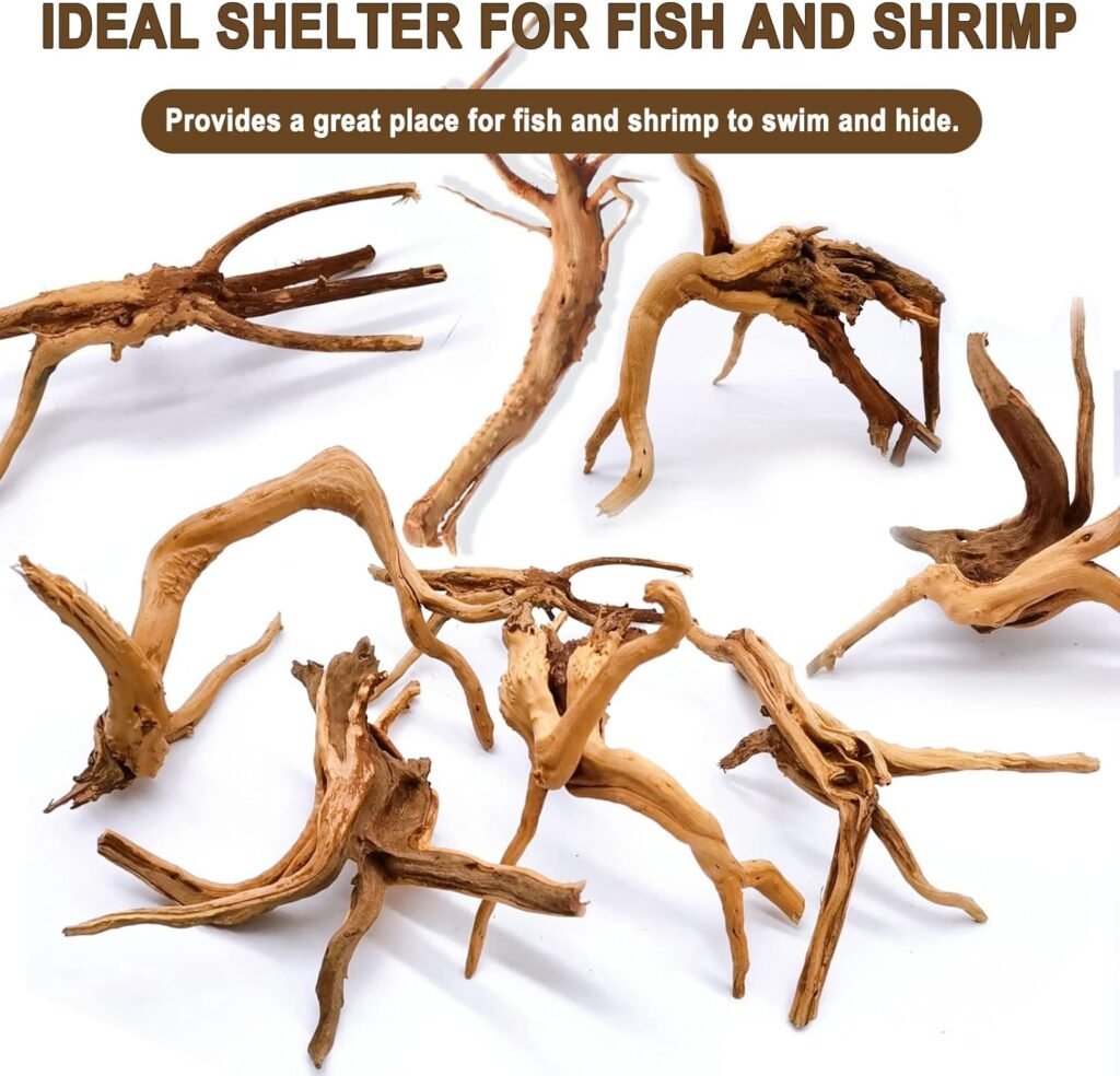 kathson Aquarium Driftwood Natural Wood Driftwood Tree Fish Tank Decoration Assorted Branches Ornament for Fish, Shrimp, Aquatic Animals Play(4pcs)