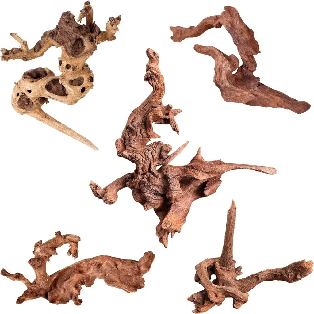 majoywoo Natural Small Coral Driftwood for Aquarium Decor Fish Tank Decorations, Assorted Driftwood Branch 4.5-7.5 5 Pcs, Reptile Decor