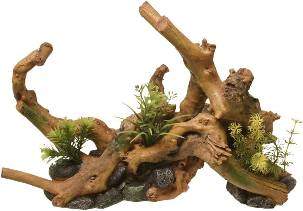 Blue Ribbon EE-638 Exotic Environments Driftwood Centerpiece with Plants Aquarium Ornament Blue Ribbon EE-638 Exotic Environments Driftwood Centerpiece with Plants Aquarium Ornament