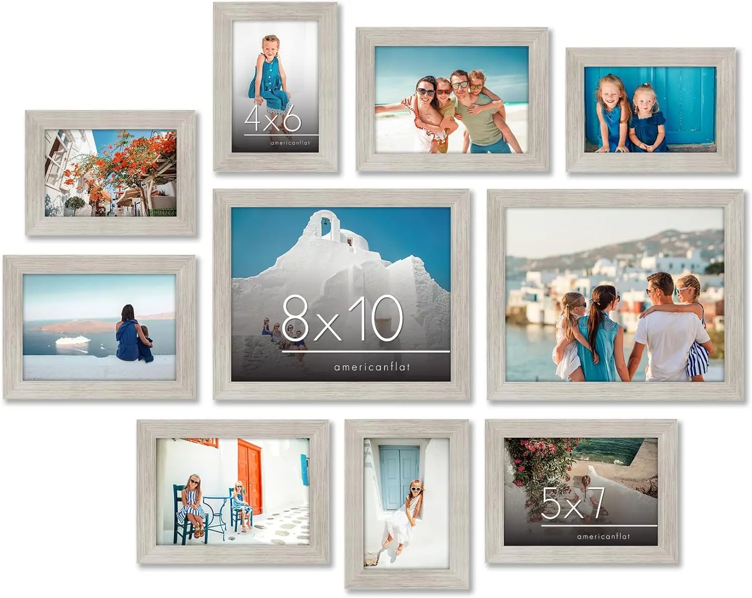 Americanflat 10 Piece Driftwood Picture Frames Collage Wall Decor - Gallery Wall Frame Set with Two 8x10, Four 5x7, and Four 4x6 Frames, Shatter Resistant Glass, Hanging Hardware, and Easel Included
