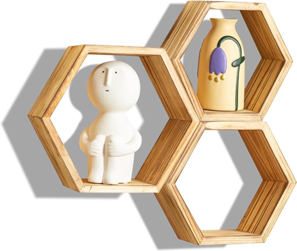 increased fire hexagon floating shelves wood honeycomb shelves review