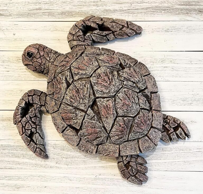 sea turtle decorative art sculpture rustic driftwood finish nautical ocean beach coastal decor table top or wall mount 1