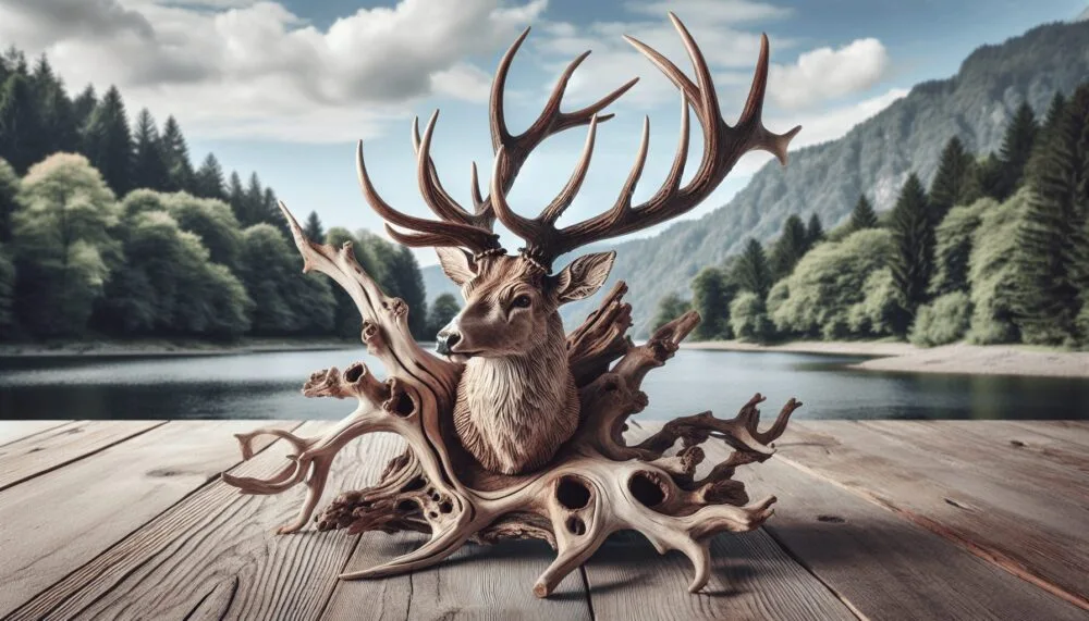 European Deer Mount On Driftwood