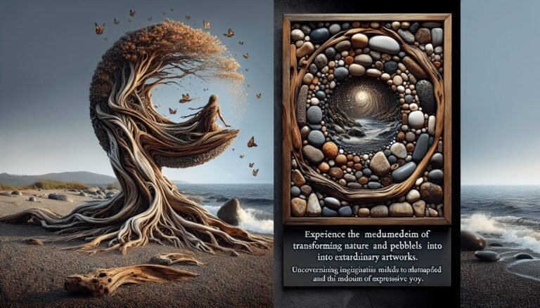 driftwood and pebble art 1