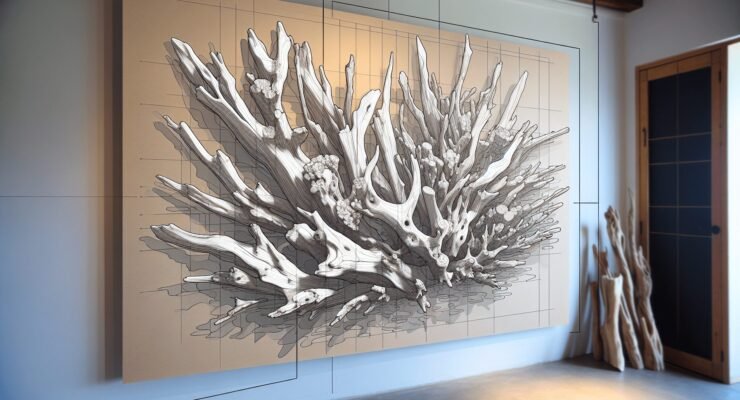 driftwood art on wall