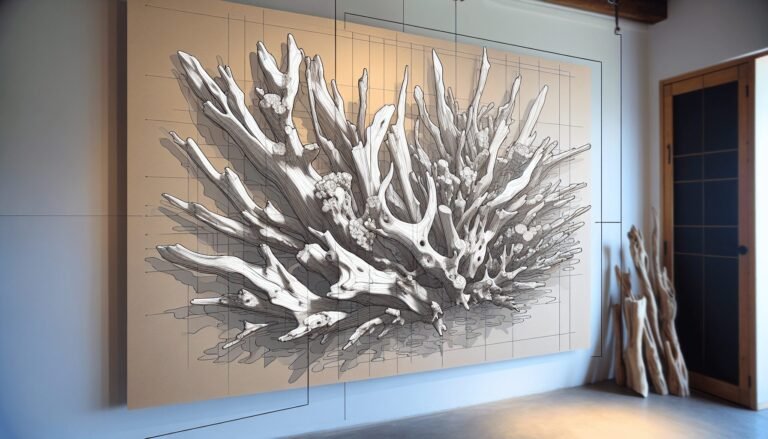 driftwood art on wall