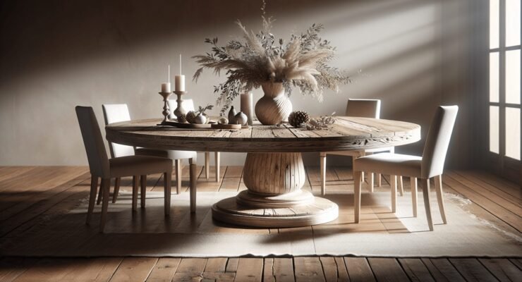 hart round reclaimed wood pedestal extending dining table driftwood white