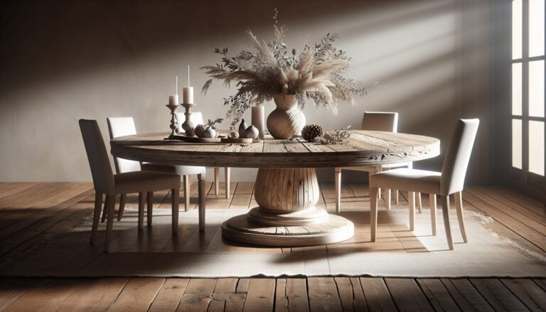 hart round reclaimed wood pedestal extending dining table driftwood white