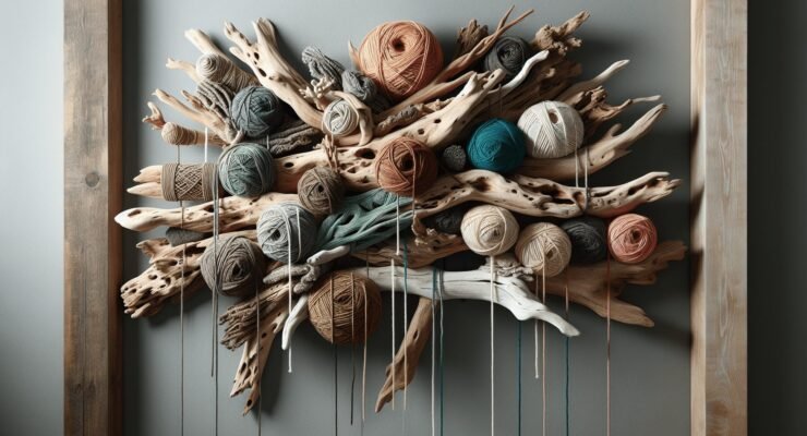 driftwood and yarn wall art 1