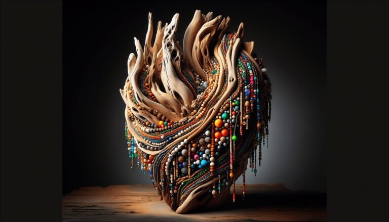 driftwood art with beads