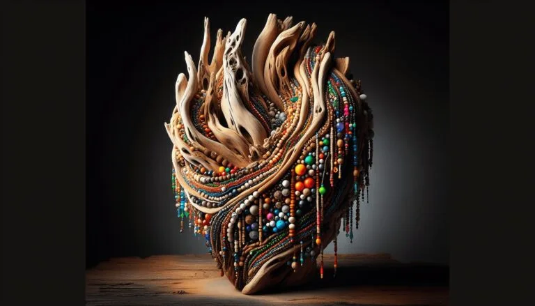 driftwood art with beads