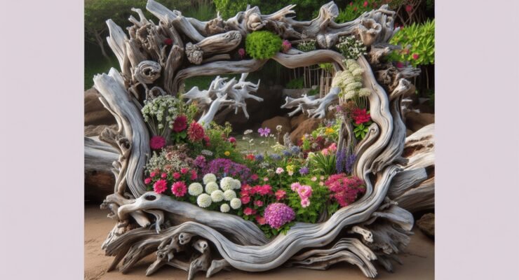driftwood flower bed