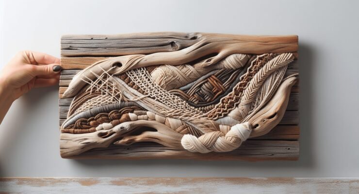 driftwood yarn wall art