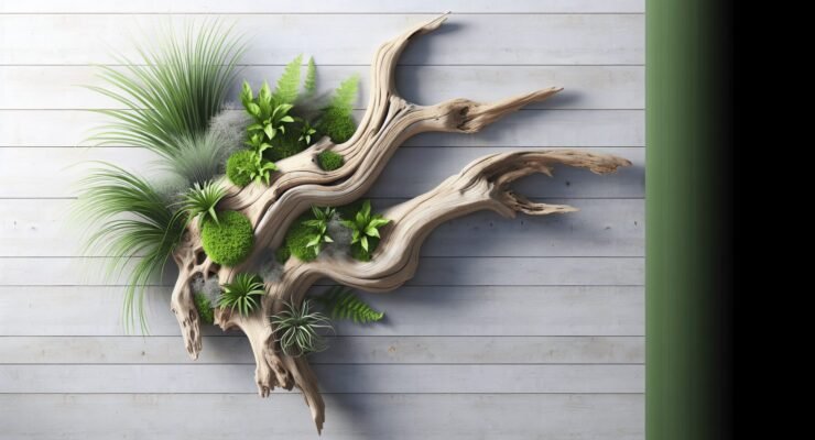 driftwood wall art with plants