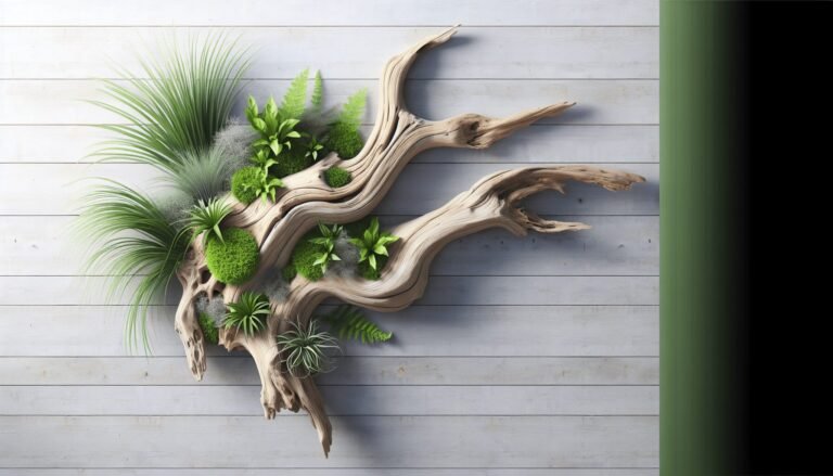 driftwood wall art with plants