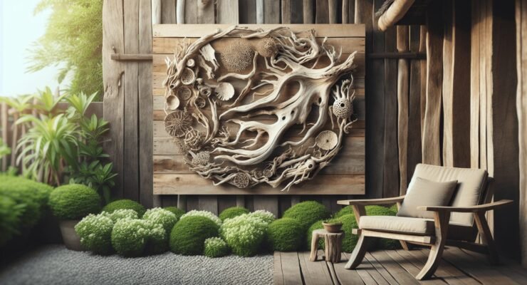 outdoor driftwood wall art
