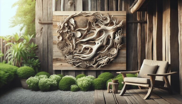outdoor driftwood wall art