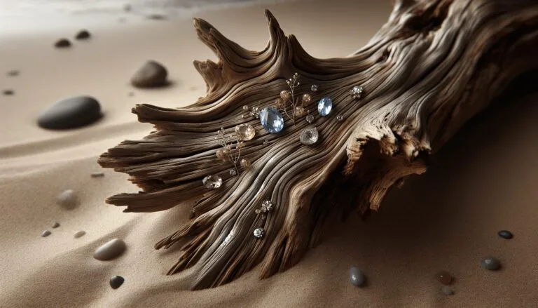 driftwood and gemstones