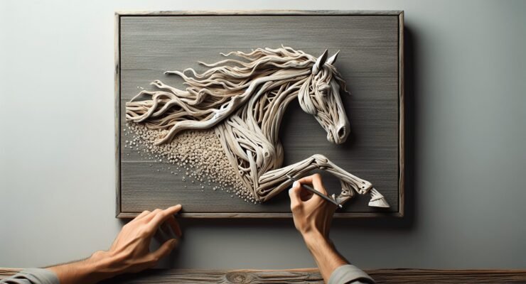 wooden horse sculpture driftwood art