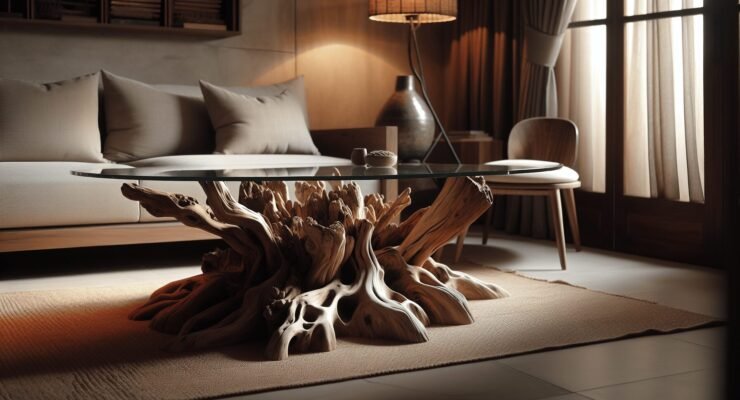 driftwood glass coffee table