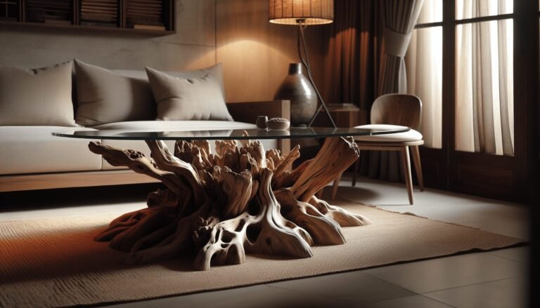 driftwood glass coffee table