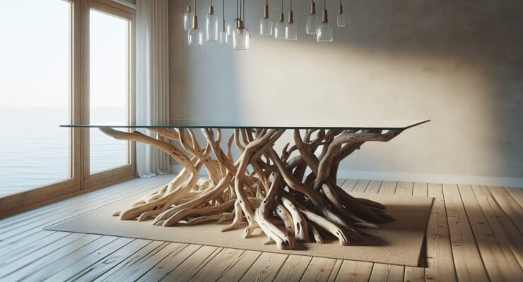 driftwood glass dining table 1