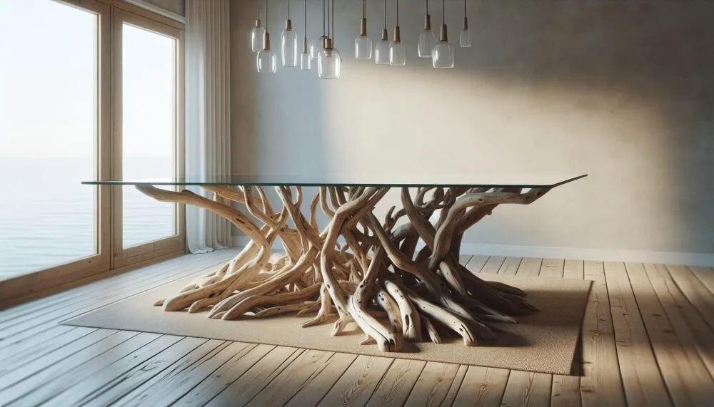 driftwood glass dining table 1