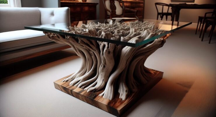 driftwood glass table
