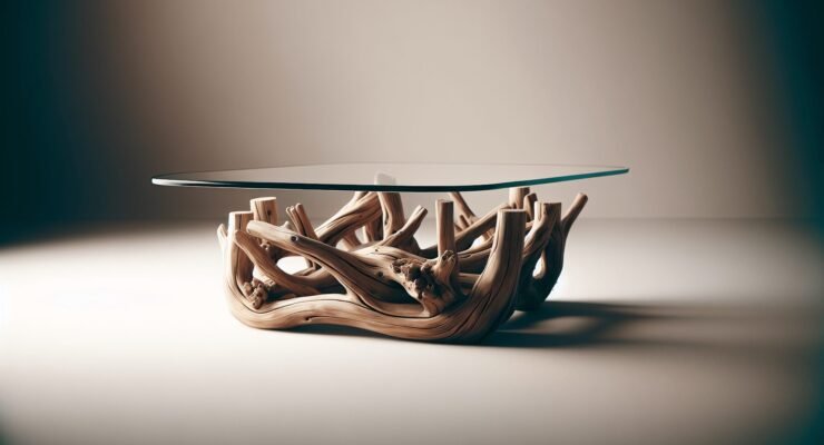 driftwood glass top coffee table 1