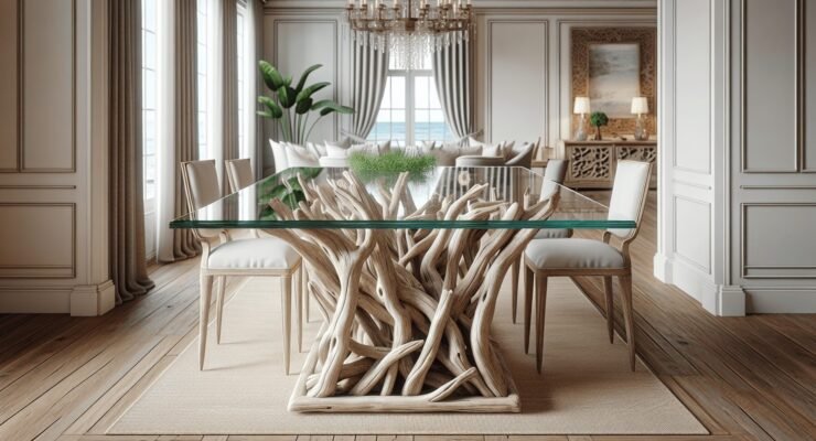 driftwood glass top dining table 1