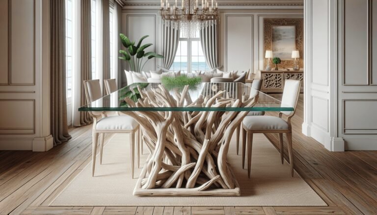driftwood glass top dining table 1