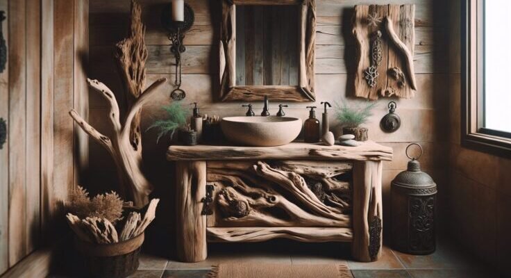 driftwood vanity for a rustic bathroom 1